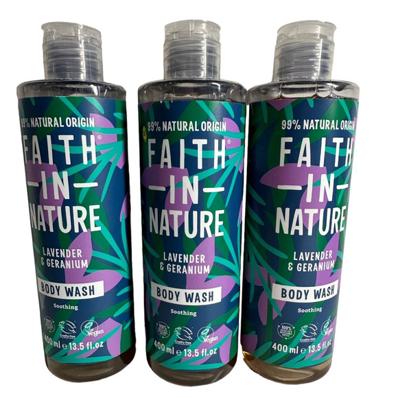 3x FAITH IN NATURE Soothing LAVENDER & GERANIUM Body Wash‎ 13.5 FL OZ